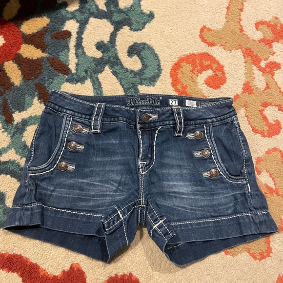 Miss Me Pants - Miss Me Navy Jean Shorts with Button Details